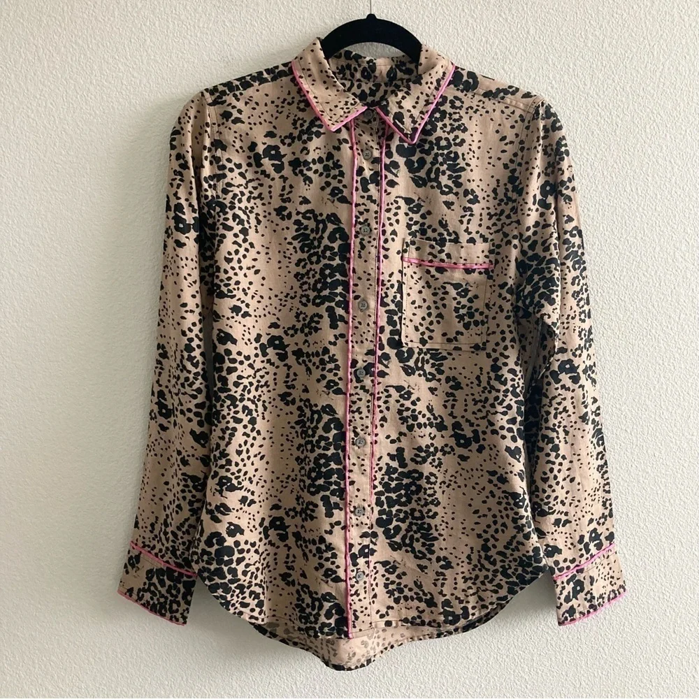 J. Crew Button-up Shirt in Leopard Print Ashen Black Long Sleeve